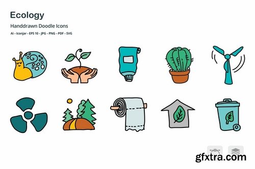 Ecology and Energy Hand Drawn Doodle Icons