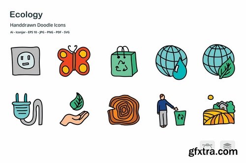 Ecology and Energy Hand Drawn Doodle Icons