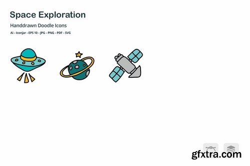 Space Exploration Hand Drawn Doodle Icons