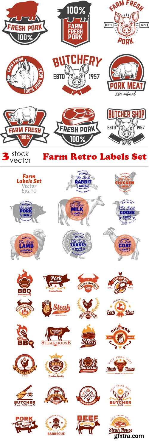 Vectors - Farm Retro Labels Set