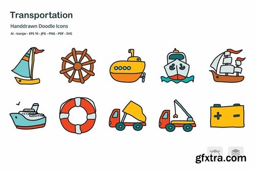 Transportation Hand Drawn Doodle Icons