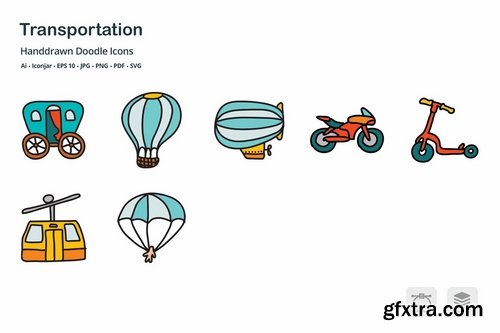 Transportation Hand Drawn Doodle Icons