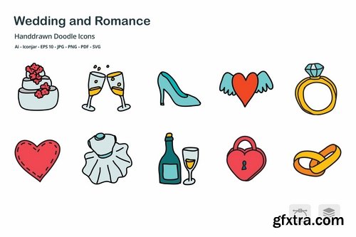 Wedding and Romance Hand Drawn Doodle Icons