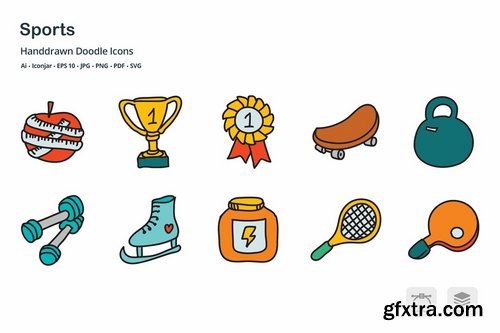 Sports and Games Hand Drawn Doodle Icons