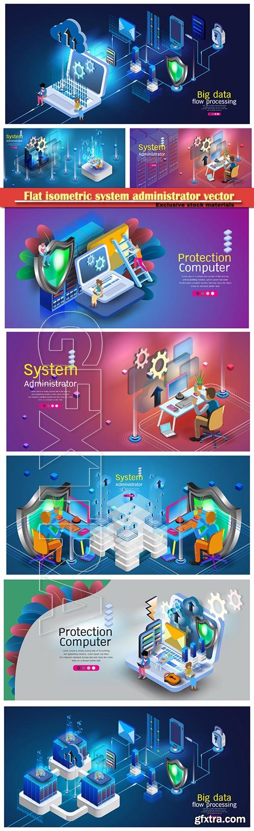 Flat isometric system administrator vector illustration