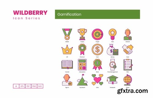 65 Gamification Icons Wildberry Series