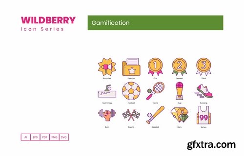 65 Gamification Icons Wildberry Series