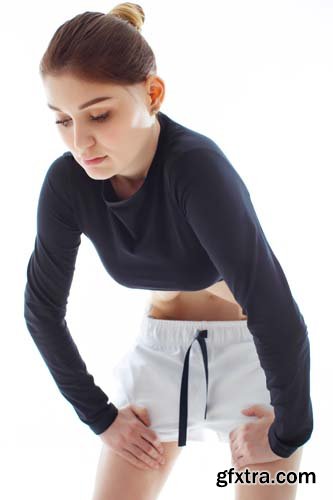 A Woman Makes A Stomach Vacuum Isolated - 15xJPGs