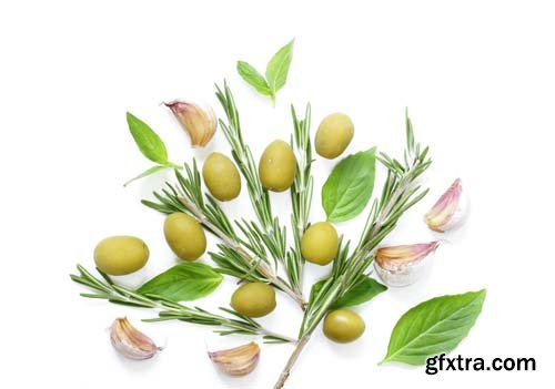 Black And Green Olives With Herbs And Spices Isolated - 7xJPGs