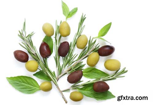 Black And Green Olives With Herbs And Spices Isolated - 7xJPGs