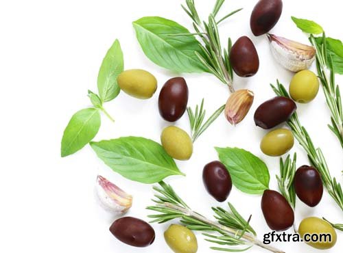 Black And Green Olives With Herbs And Spices Isolated - 7xJPGs