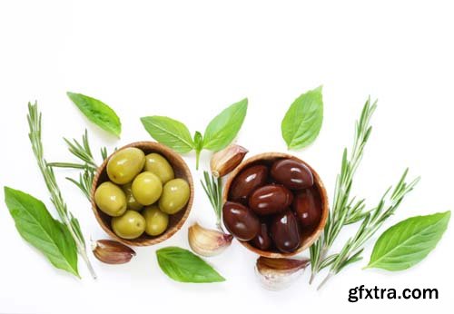 Black And Green Olives With Herbs And Spices Isolated - 7xJPGs