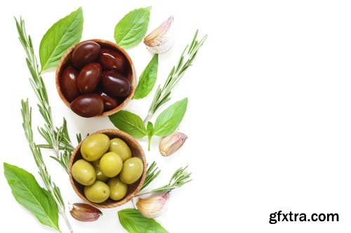 Black And Green Olives With Herbs And Spices Isolated - 7xJPGs