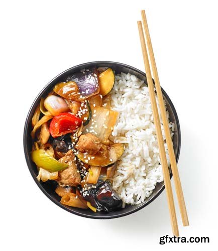 Bowl Of Asian Food Isolated - 5xJPGs