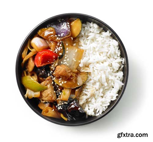 Bowl Of Asian Food Isolated - 5xJPGs