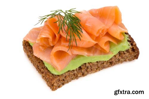 Bread With Fresh Salmon Fillet Isolated - 10xJPGs