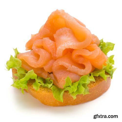 Bread With Fresh Salmon Fillet Isolated - 10xJPGs