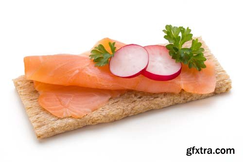 Bread With Fresh Salmon Fillet Isolated - 10xJPGs