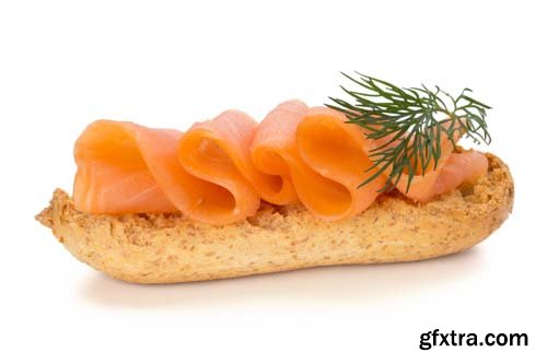 Bread With Fresh Salmon Fillet Isolated - 10xJPGs