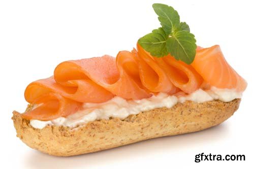 Bread With Fresh Salmon Fillet Isolated - 10xJPGs