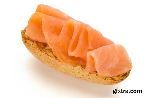 Bread With Fresh Salmon Fillet Isolated - 10xJPGs