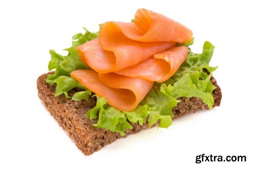 Bread With Fresh Salmon Fillet Isolated - 10xJPGs