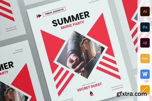 Summer Music Party Poster Flyer Business Card Brochure Bifold Trifold