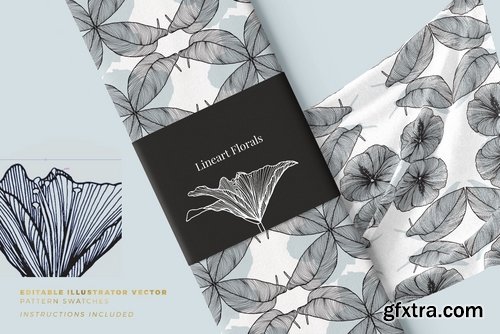 Lineart Floral Patterns & Elements