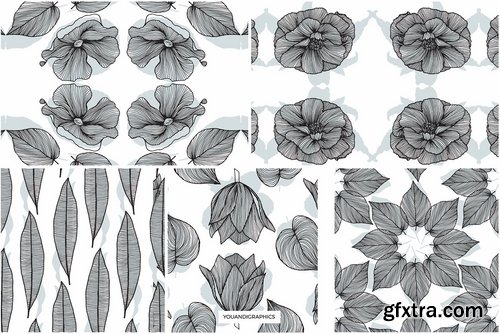 Lineart Floral Patterns & Elements