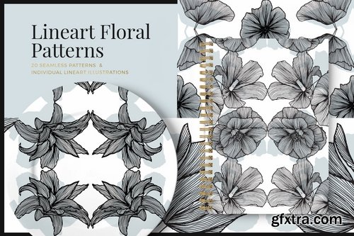 Lineart Floral Patterns & Elements