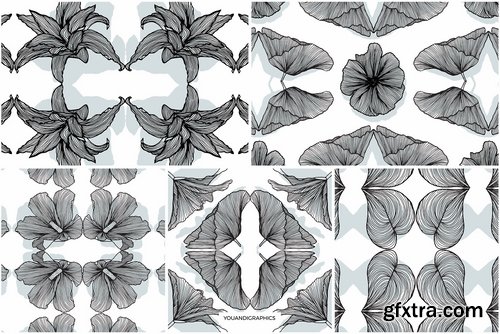 Lineart Floral Patterns & Elements