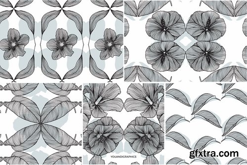 Lineart Floral Patterns & Elements