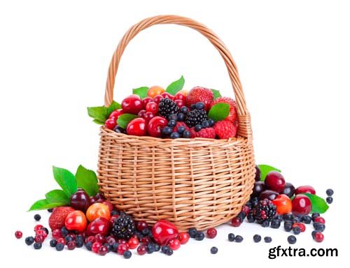 Fresh Berries In Basket Isolated - 6xJPGs