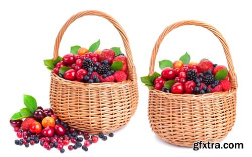 Fresh Berries In Basket Isolated - 6xJPGs