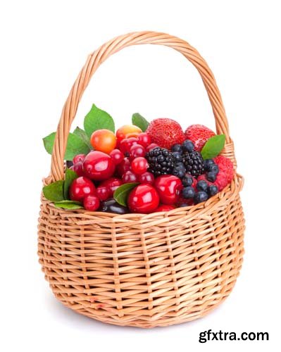 Fresh Berries In Basket Isolated - 6xJPGs