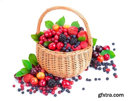 Fresh Berries In Basket Isolated - 6xJPGs