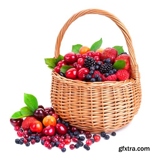 Fresh Berries In Basket Isolated - 6xJPGs