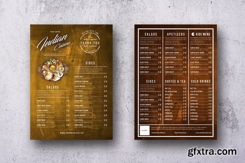 Indian Cuisine A4 & US Letter Single Page Menu