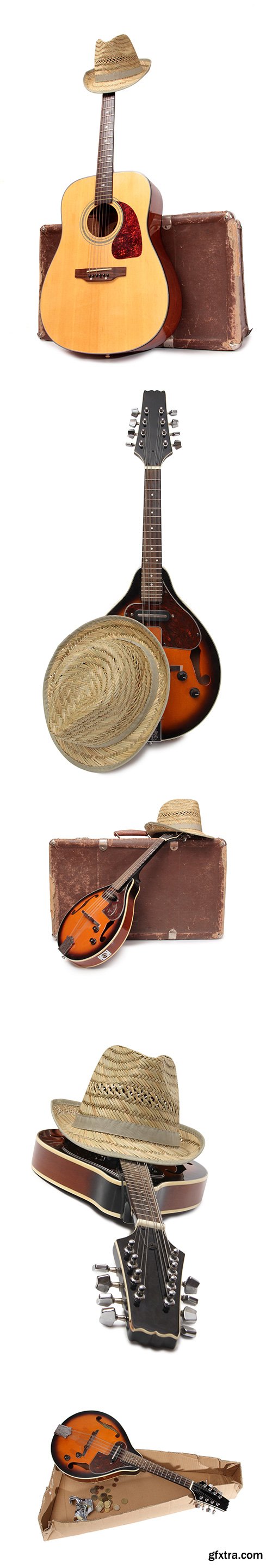 Old Suitcase And Mandolin Style Isolated - 15xJPGs