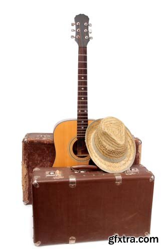 Old Suitcase And Mandolin Style Isolated - 15xJPGs