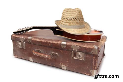 Old Suitcase And Mandolin Style Isolated - 15xJPGs