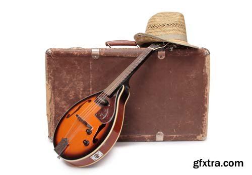 Old Suitcase And Mandolin Style Isolated - 15xJPGs