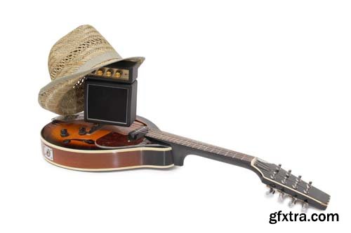 Old Suitcase And Mandolin Style Isolated - 15xJPGs