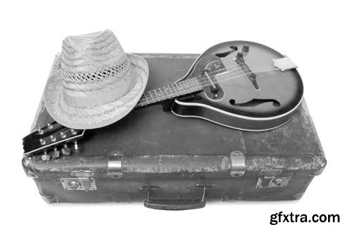 Old Suitcase And Mandolin Style Isolated - 15xJPGs