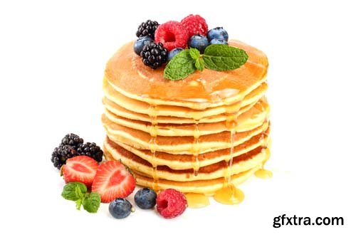 Pancakes Stack With Different Berries Isolated - 6xJPGs