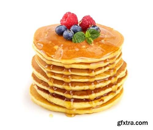 Pancakes Stack With Different Berries Isolated - 6xJPGs