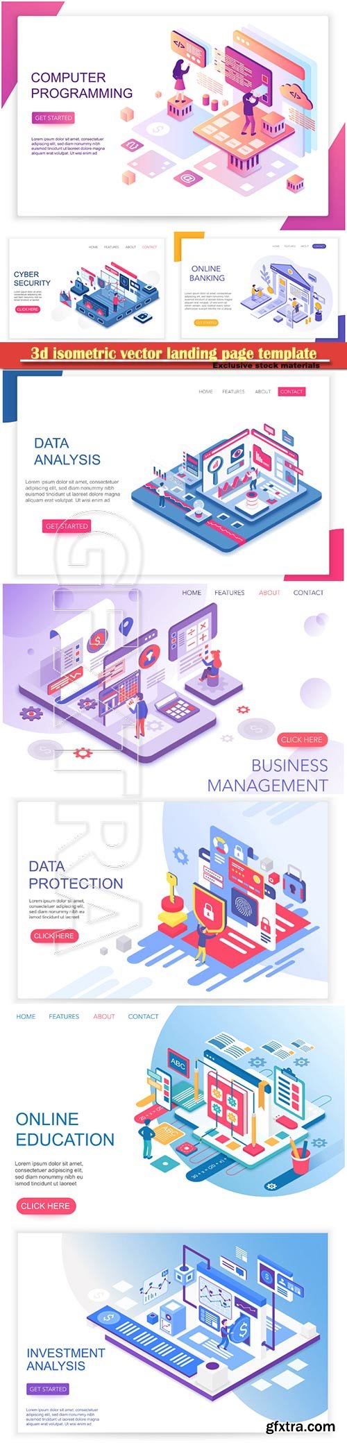 3d isometric vector landing page template