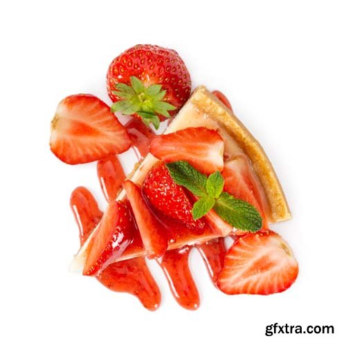 Piece Of Cheesecake With Fresh Strawberries Isolated - 7xJPGs