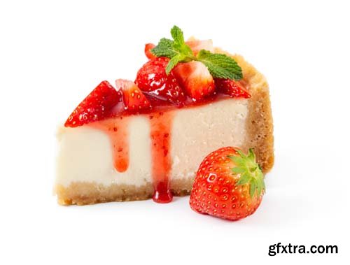 Piece Of Cheesecake With Fresh Strawberries Isolated - 7xJPGs