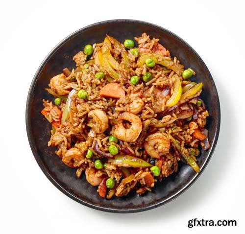 Plate Of Asian Food Isolated - 5xJPGs